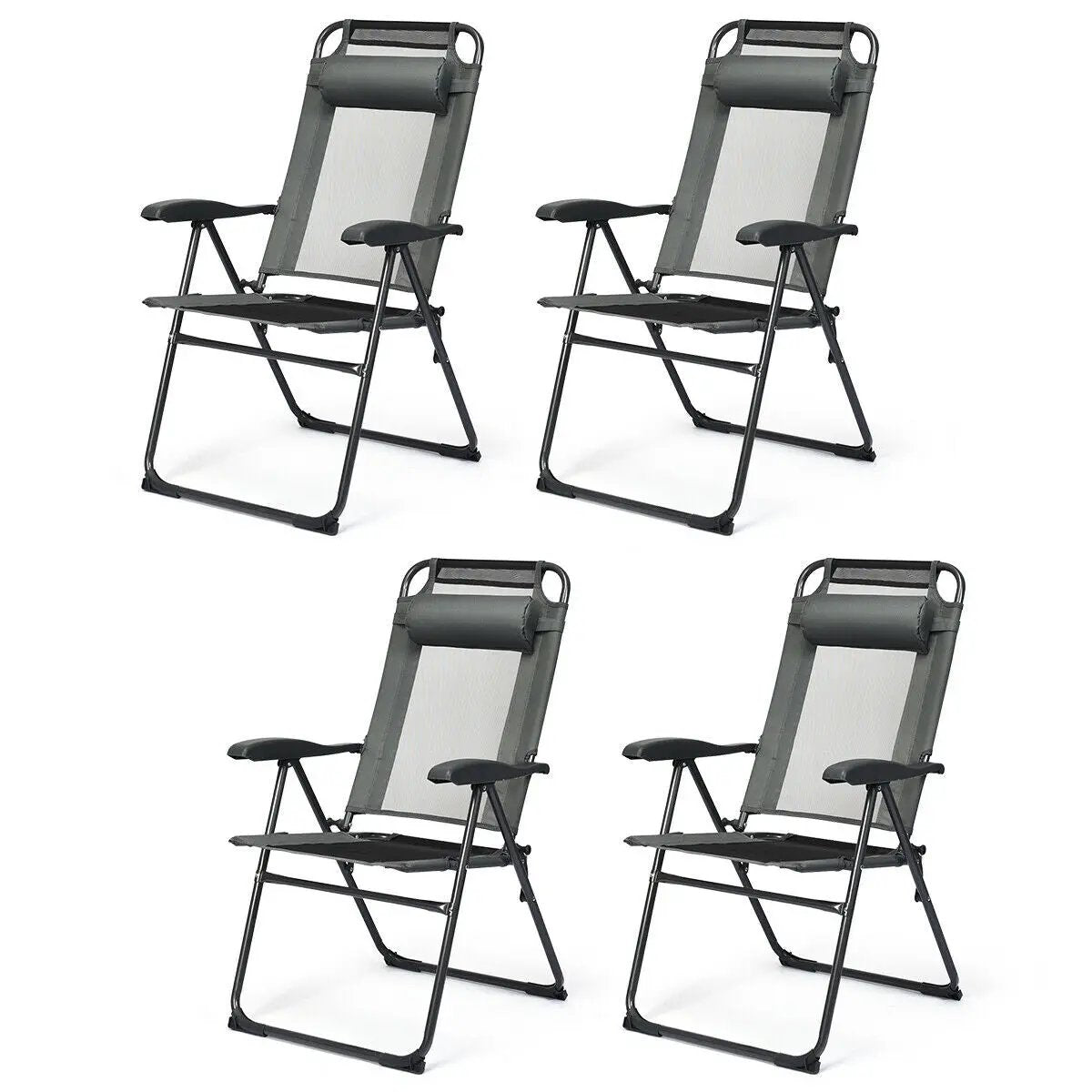 4 Pieces Patio Garden Adjustable Reclining Folding Chairs with Headrest by DirectDeals