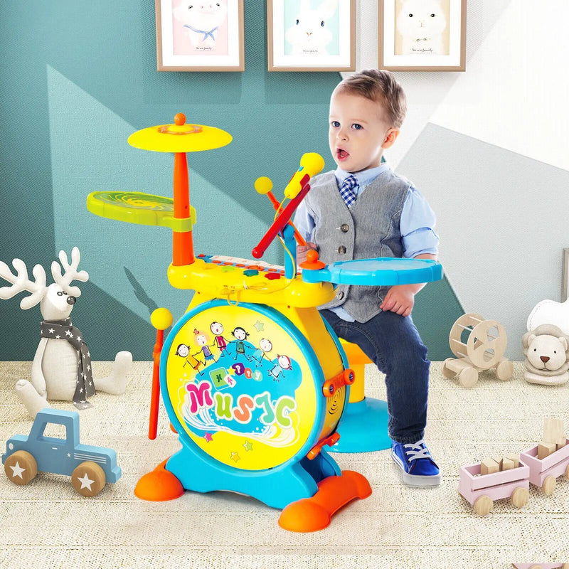 2-in-1 Kids Electronic Drum and Keyboard Set with Stool by DirectDeals