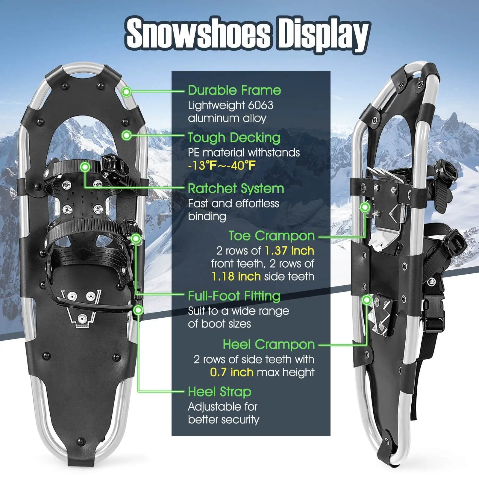 21/25/30 Inch 4-in-1 Lightweight Terrain Snowshoes with Flexible Pivot System by DirectDeals
