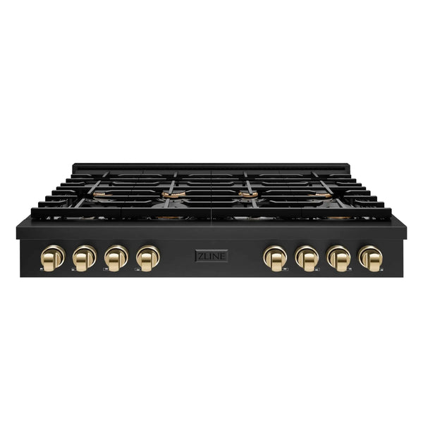 ZLINE 48" Paramount Gas Rangetop Black Stainless Steel Polished Gold SRTBZ-48-G