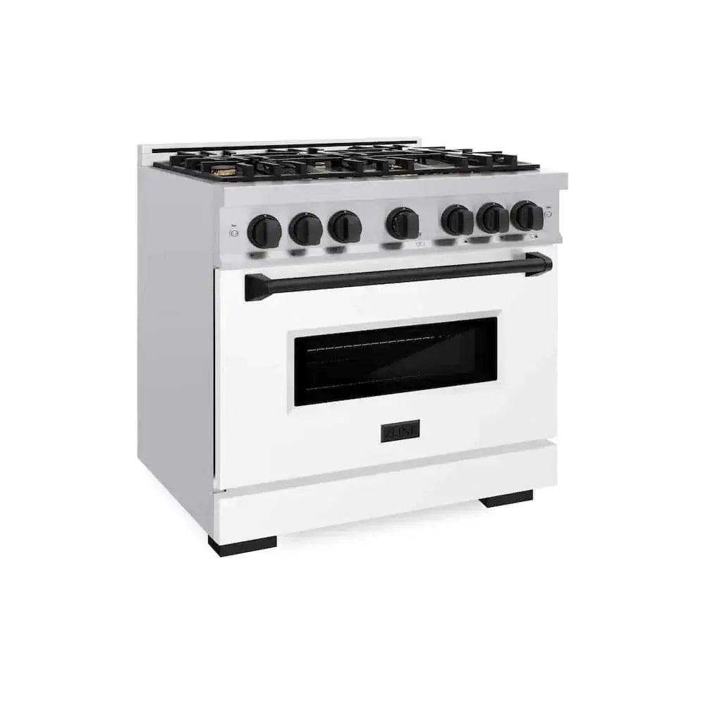ZLINE 36" Dual Fuel Range, Gas Cooktop, Electric Convection Oven Stainless Steel, Matte White Door Matte Black CDRZ-WM-36-MB by Farmhouse Kitchen and Bath
