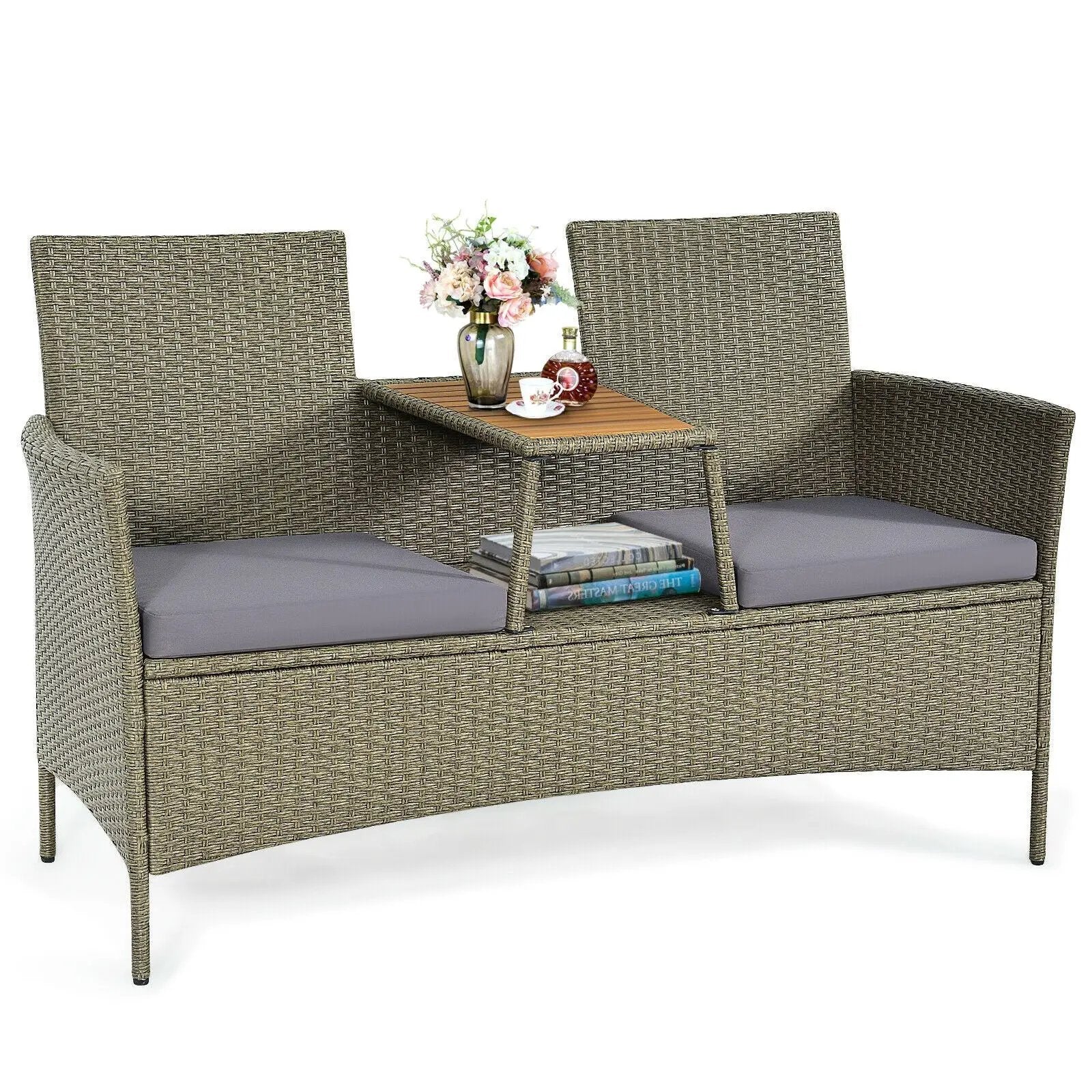2-Person Patio Rattan Conversation Furniture Set with Coffee Table by DirectDeals