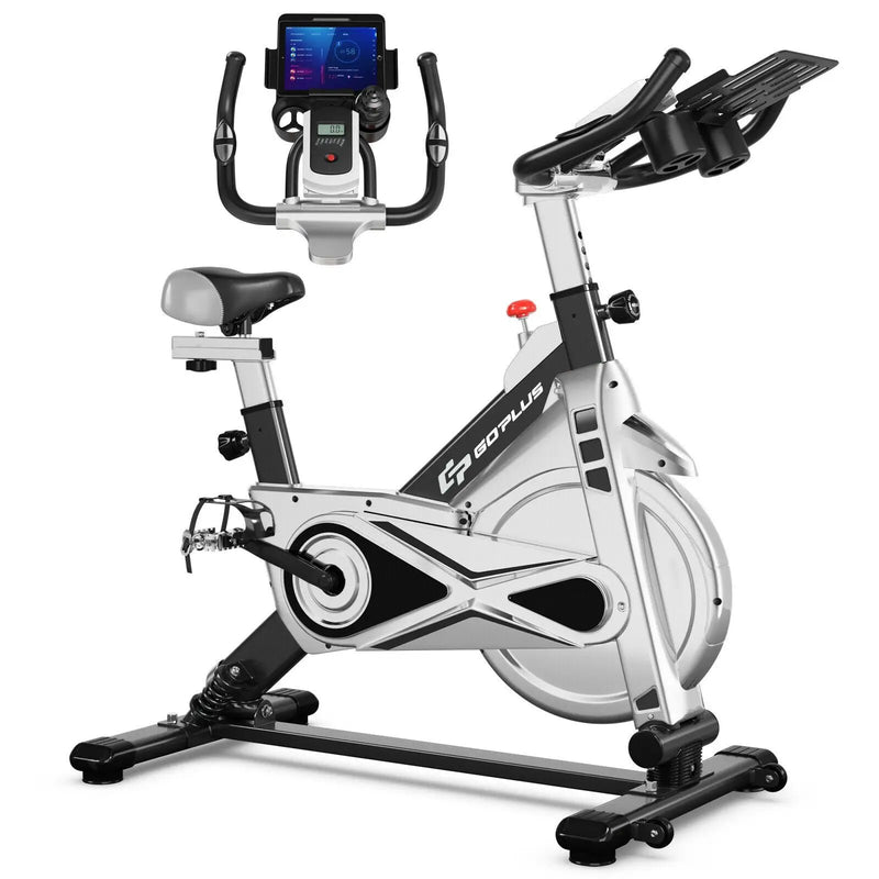 Stationary Silent Belt Adjustable Exercise Bike with Phone Holder and Electronic Display by DirectDeals