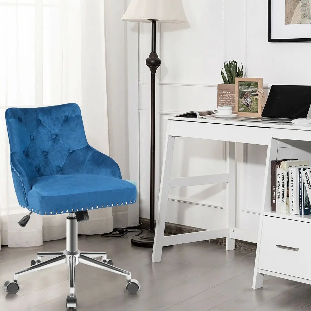 Tufted Upholstered Swivel Computer Desk Chair with Nailed Tri by DirectDeals