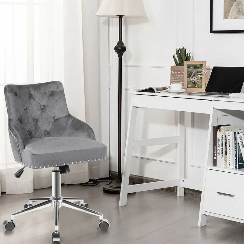 Tufted Upholstered Swivel Computer Desk Chair with Nailed Tri by DirectDeals