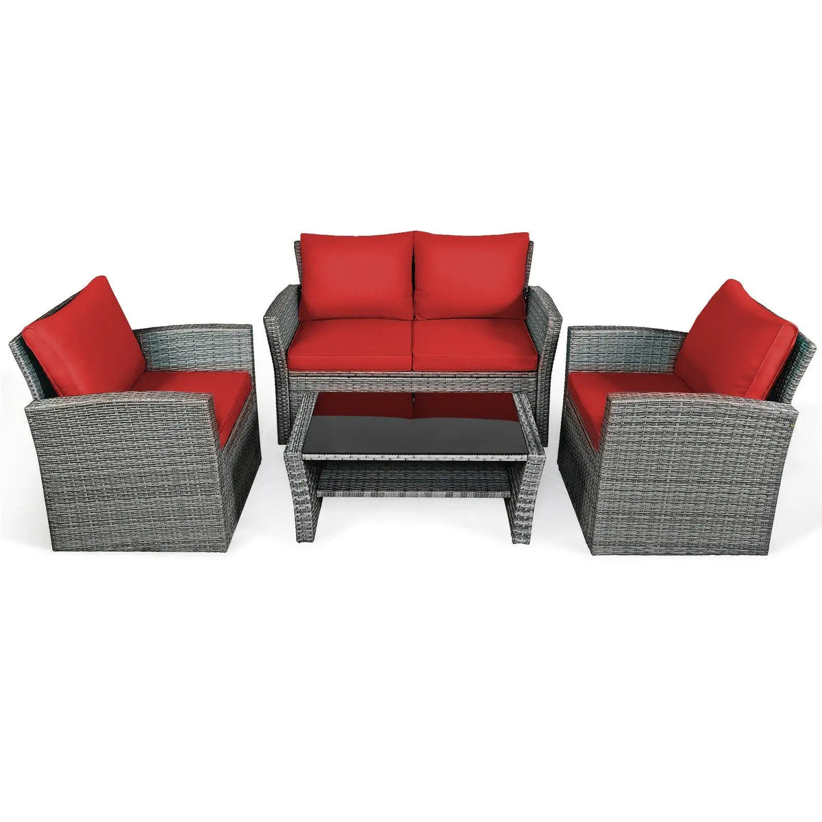 4 Pieces Patio Rattan Furniture Set Sofa Table with Storage Shelf Cushion by DirectDeals