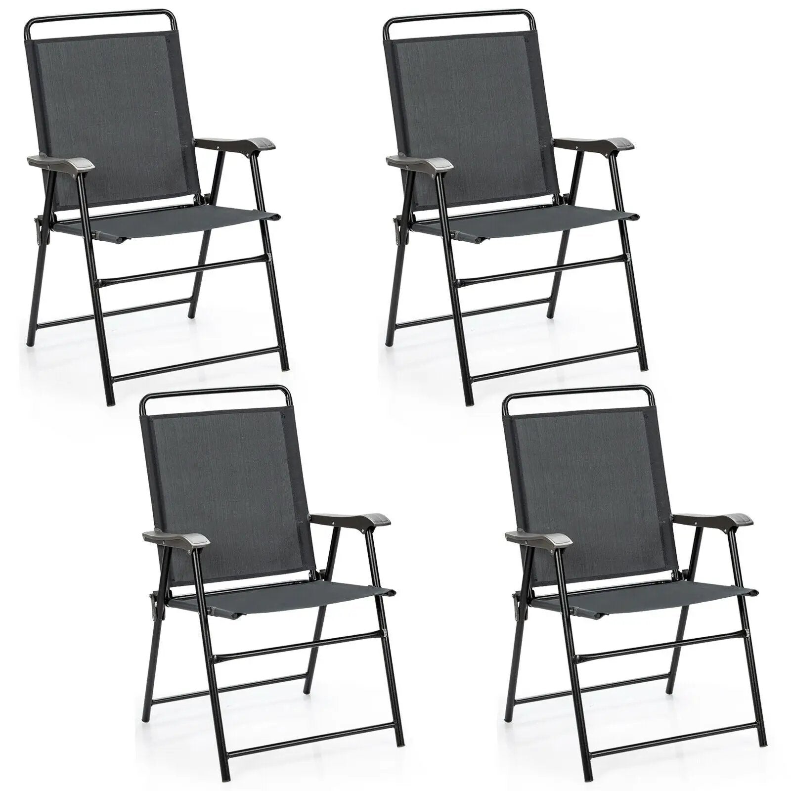 4 Pieces Portable Outdoor Folding Chair with Armrest by DirectDeals
