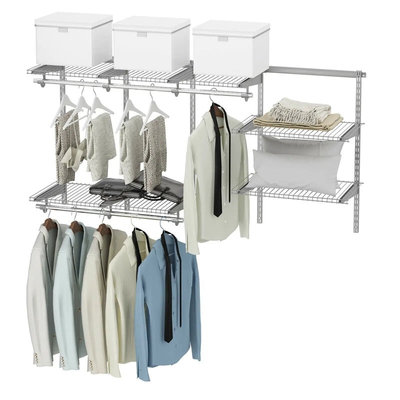 3 to 6 Feet Wall-Mounted Closet System Organizer Kit with Hang Rod-Gray by DirectDeals