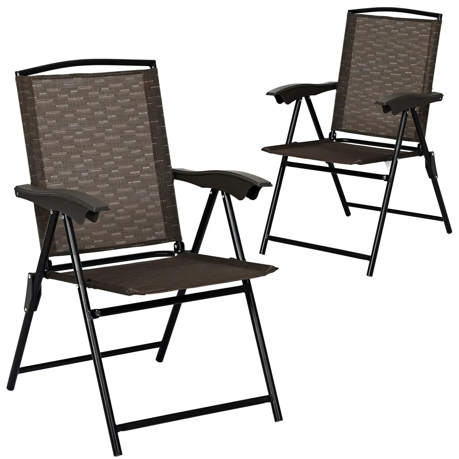 2 Pieces Folding Sling Chairs with Smooth Armrests and Adjustable Back for Patio by DirectDeals