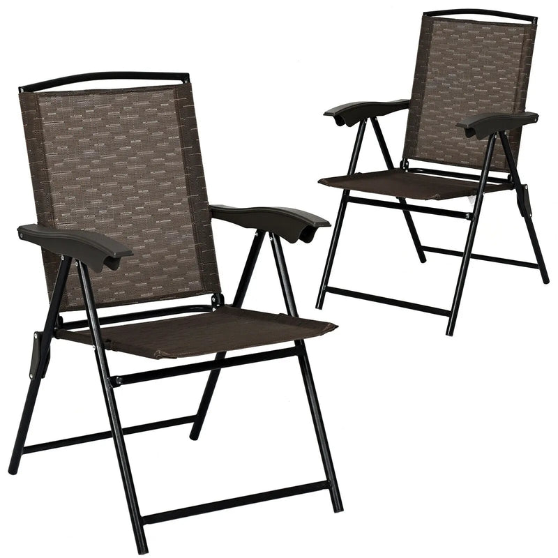 2 Pieces Folding Sling Chairs with Smooth Armrests and Adjustable Back for Patio by DirectDeals