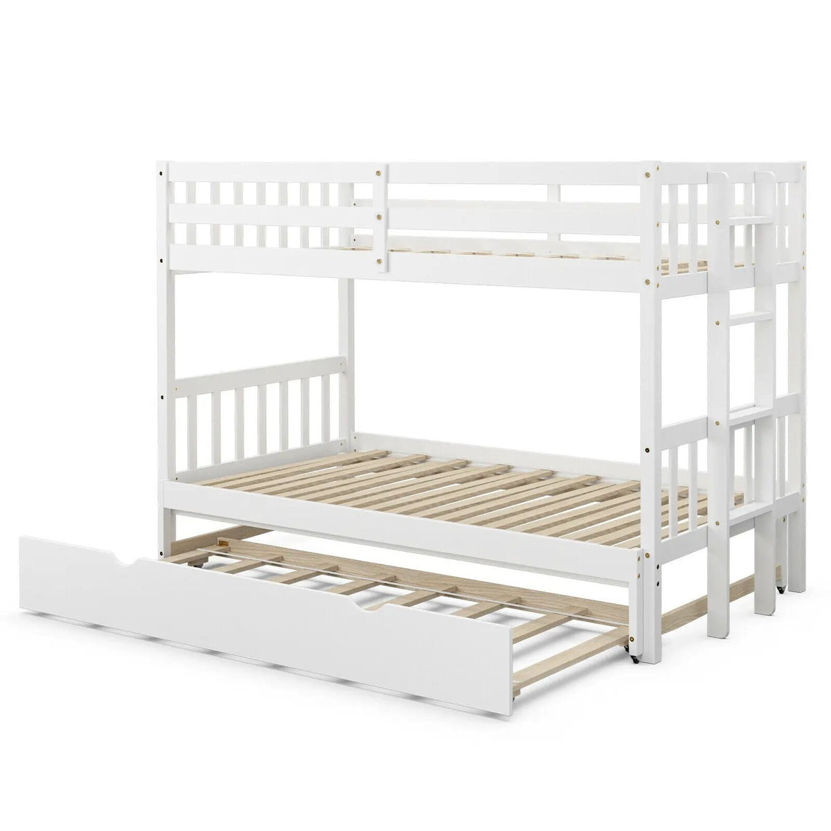 Twin Pull-Out Bunk Bed with Trundle Wooden Ladder by DirectDeals