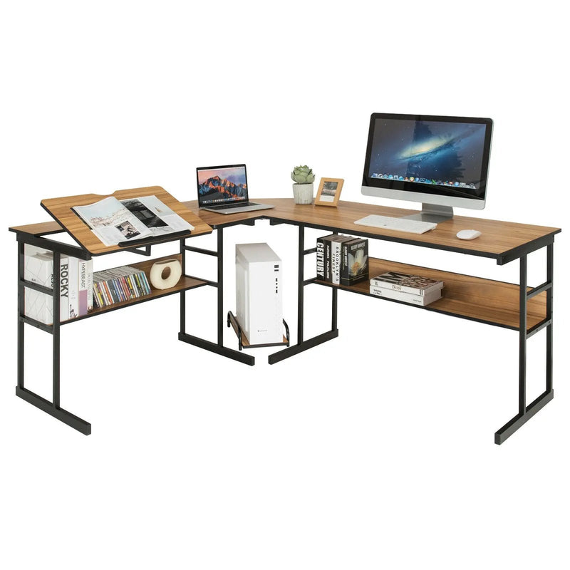 L-Shaped Computer Desk with Tiltable Tabletop by DirectDeals