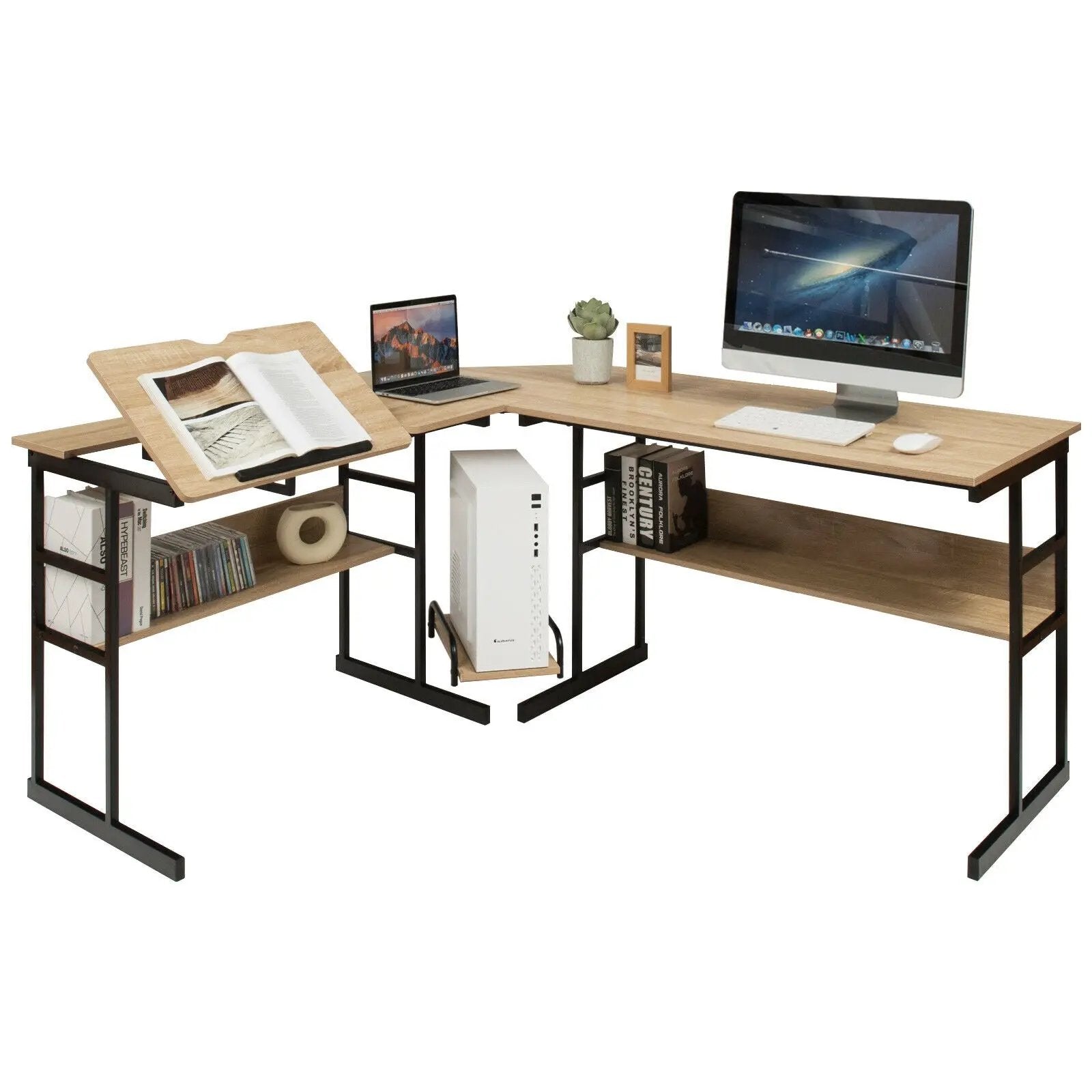 L-Shaped Computer Desk with Tiltable Tabletop by DirectDeals