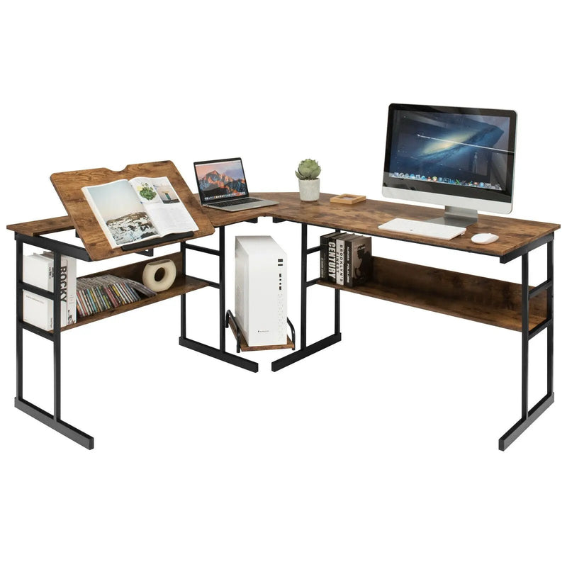 L-Shaped Computer Desk with Tiltable Tabletop by DirectDeals