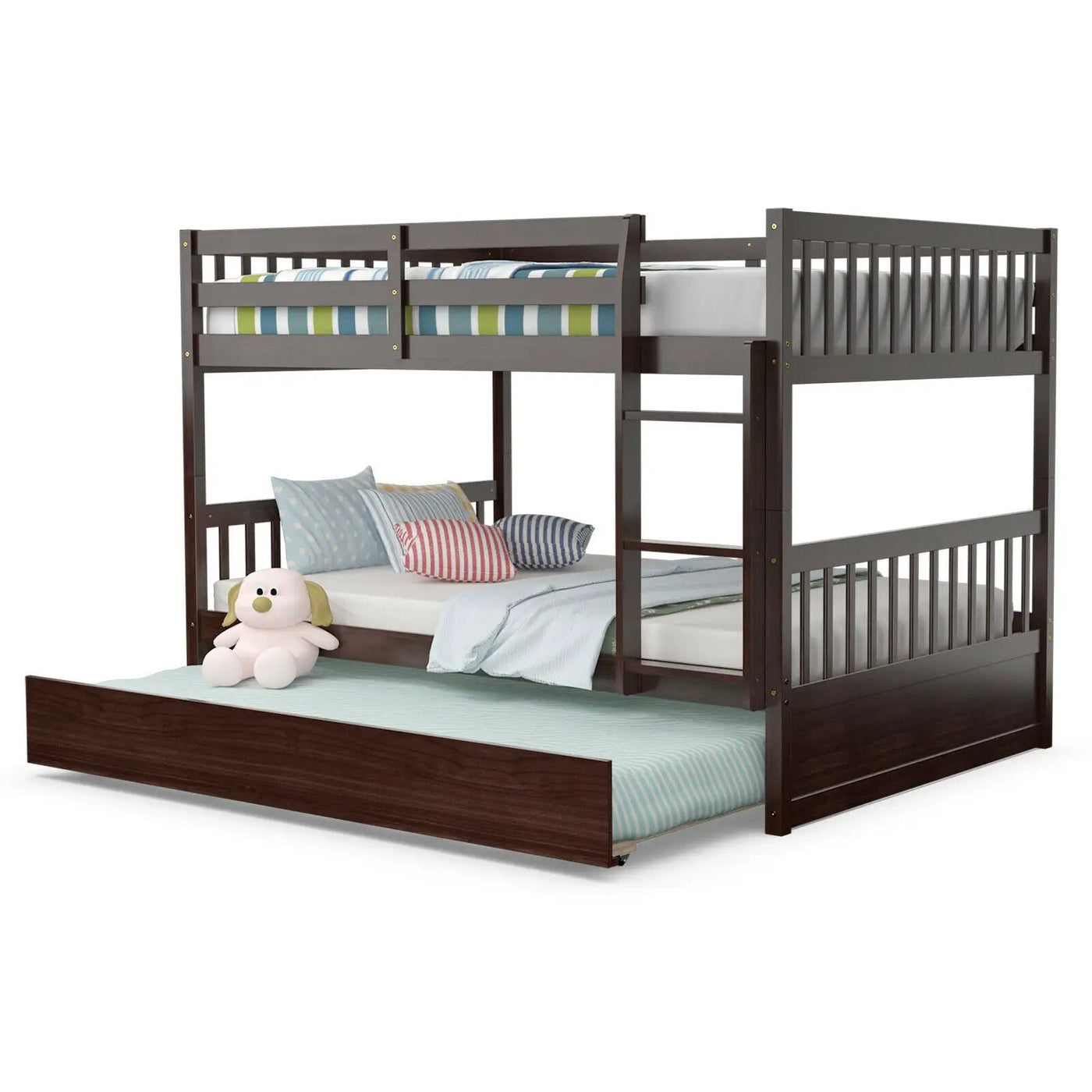 Full over Full Bunk Bed Platform Wood Bed with Ladder by DirectDeals