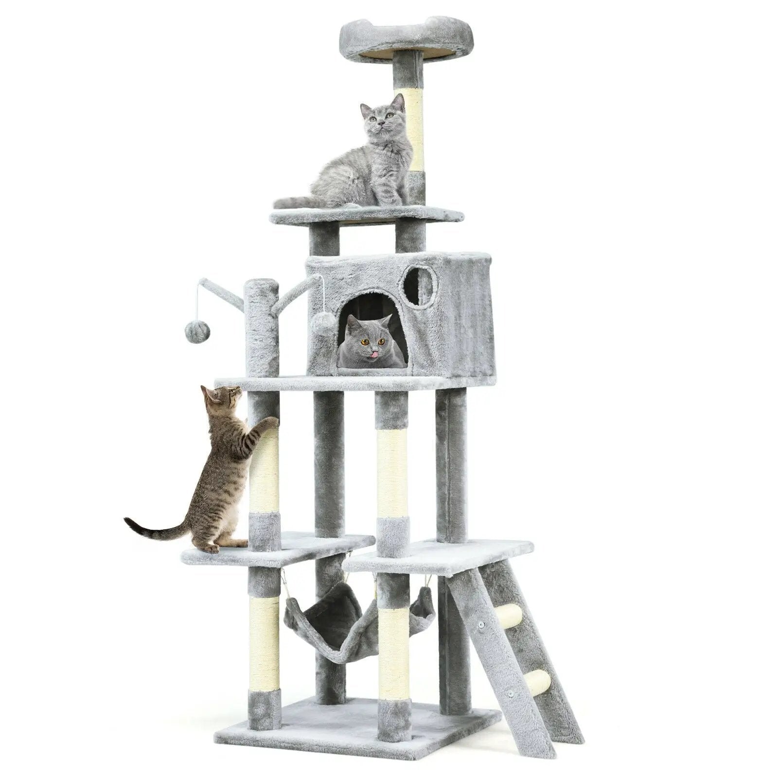 66 Inch Cat Tree Condo Kitten Multi-Level Activity Center-Gray by DirectDeals