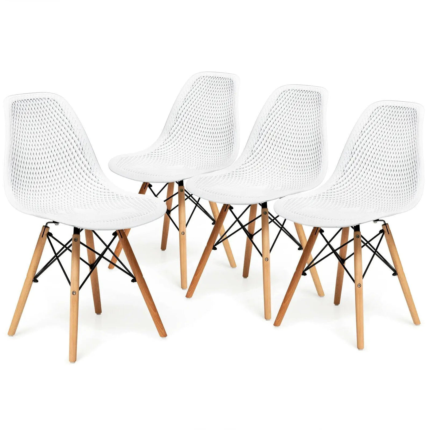4 Pieces Modern Plastic Hollow Chair Set with Wood Leg by DirectDeals