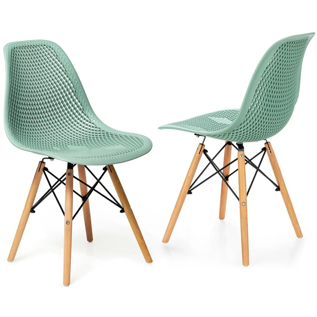 2 Pcs Modern Plastic Hollow Chair Set with Wood Leg by DirectDeals