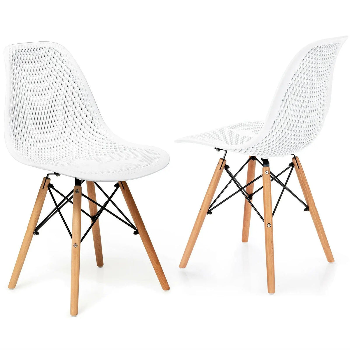 2 Pcs Modern Plastic Hollow Chair Set with Wood Leg by DirectDeals