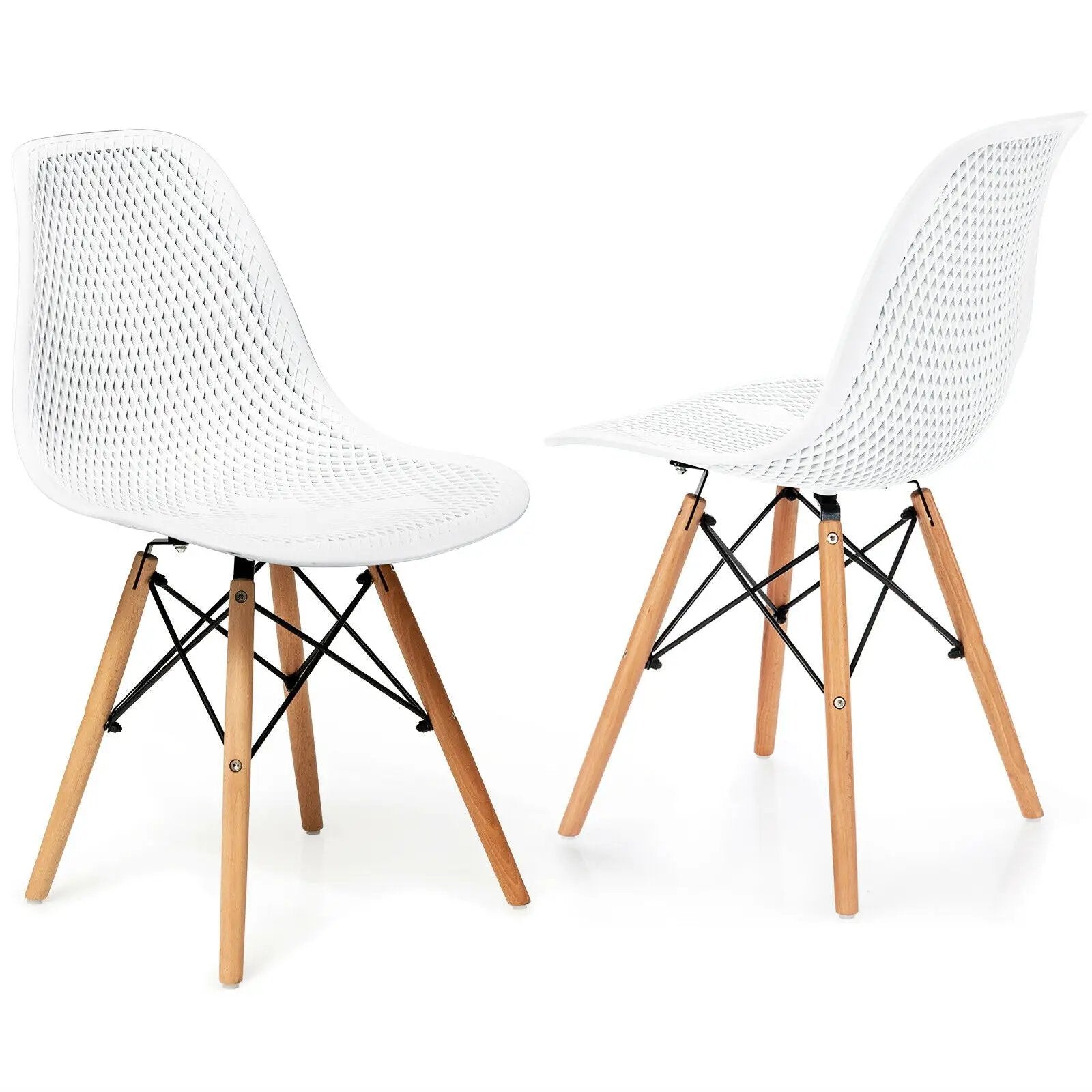 2 Pcs Modern Plastic Hollow Chair Set with Wood Leg by DirectDeals