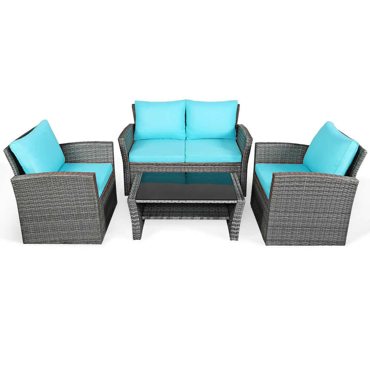 4 Pieces Patio Rattan Furniture Set Sofa Table with Storage Shelf Cushion by DirectDeals