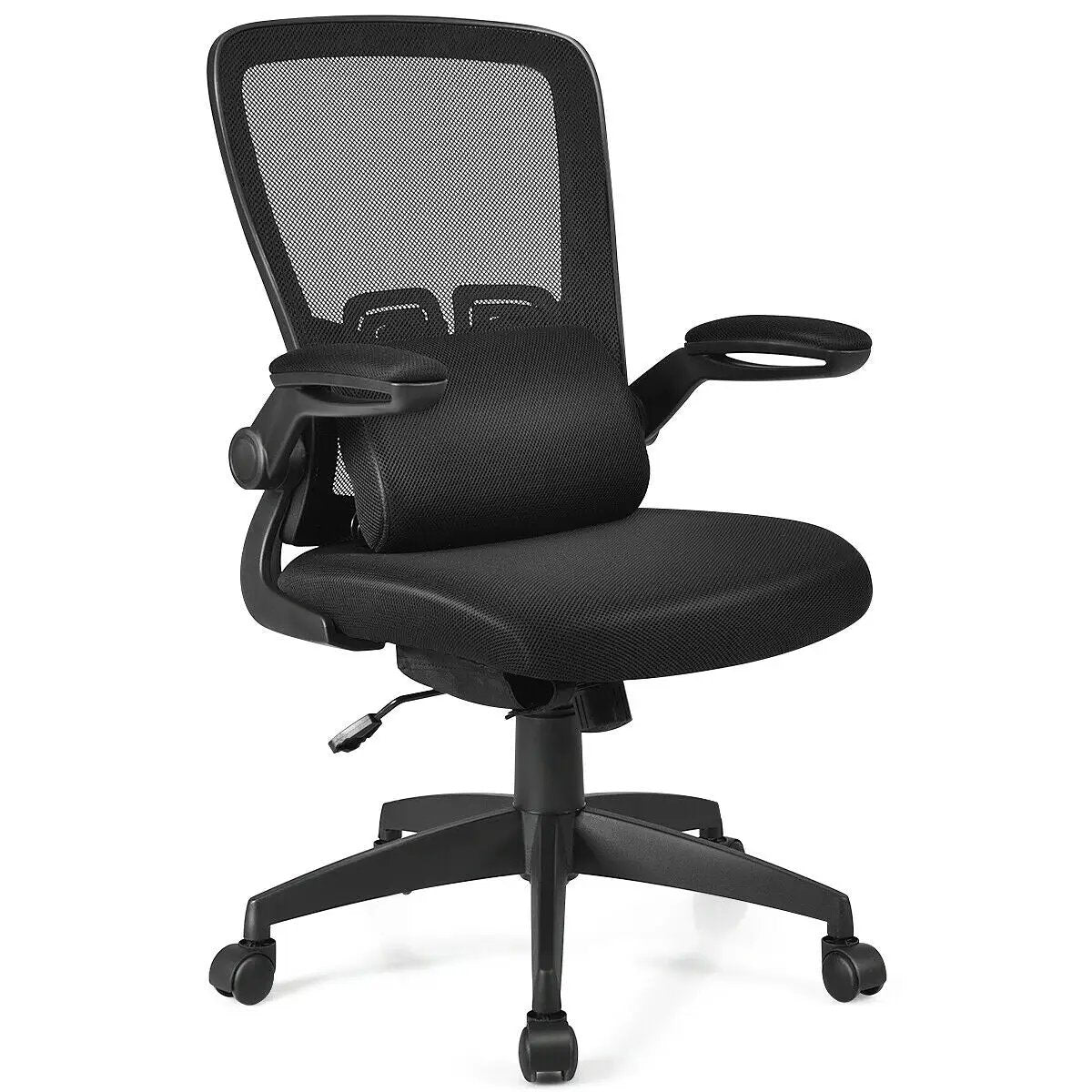 Ergonomic Desk Chair with Lumbar Support and Flip up Armrest-Black by DirectDeals
