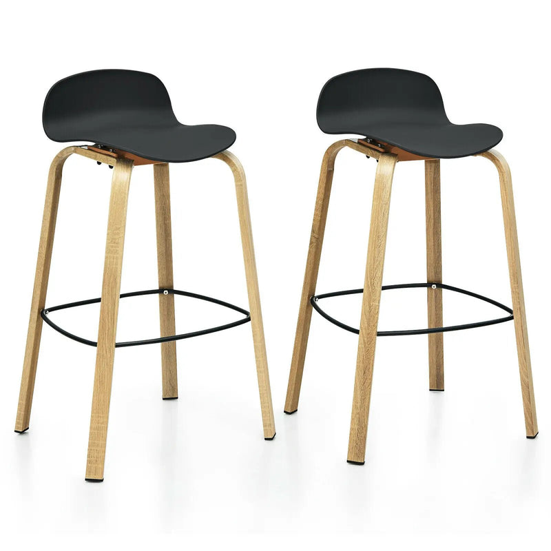 Set of 2 Modern Barstools Pub Chairs with Low Back and Metal Legs by DirectDeals