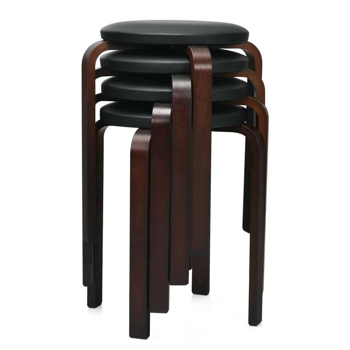 Set of 4 Bentwood Round Stool Stackable Dining Chairs with Padded Seat by DirectDeals