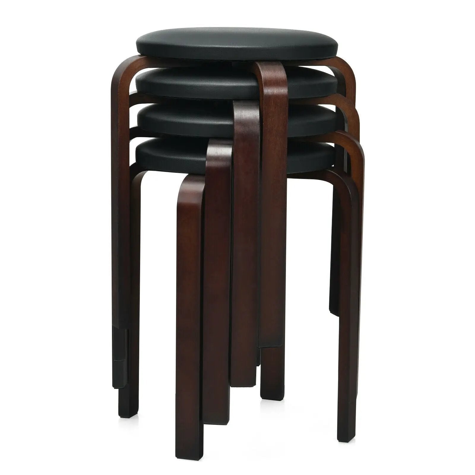 Set of 4 Bentwood Round Stool Stackable Dining Chairs with Padded Seat by DirectDeals