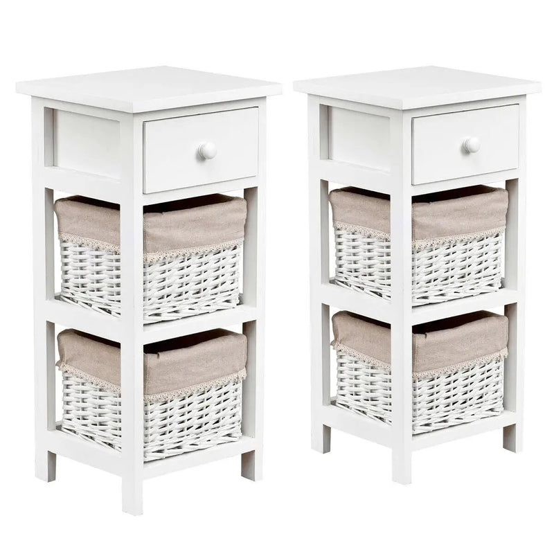 2 Pieces Bedroom Bedside End Table with Drawer Baskets-White by DirectDeals