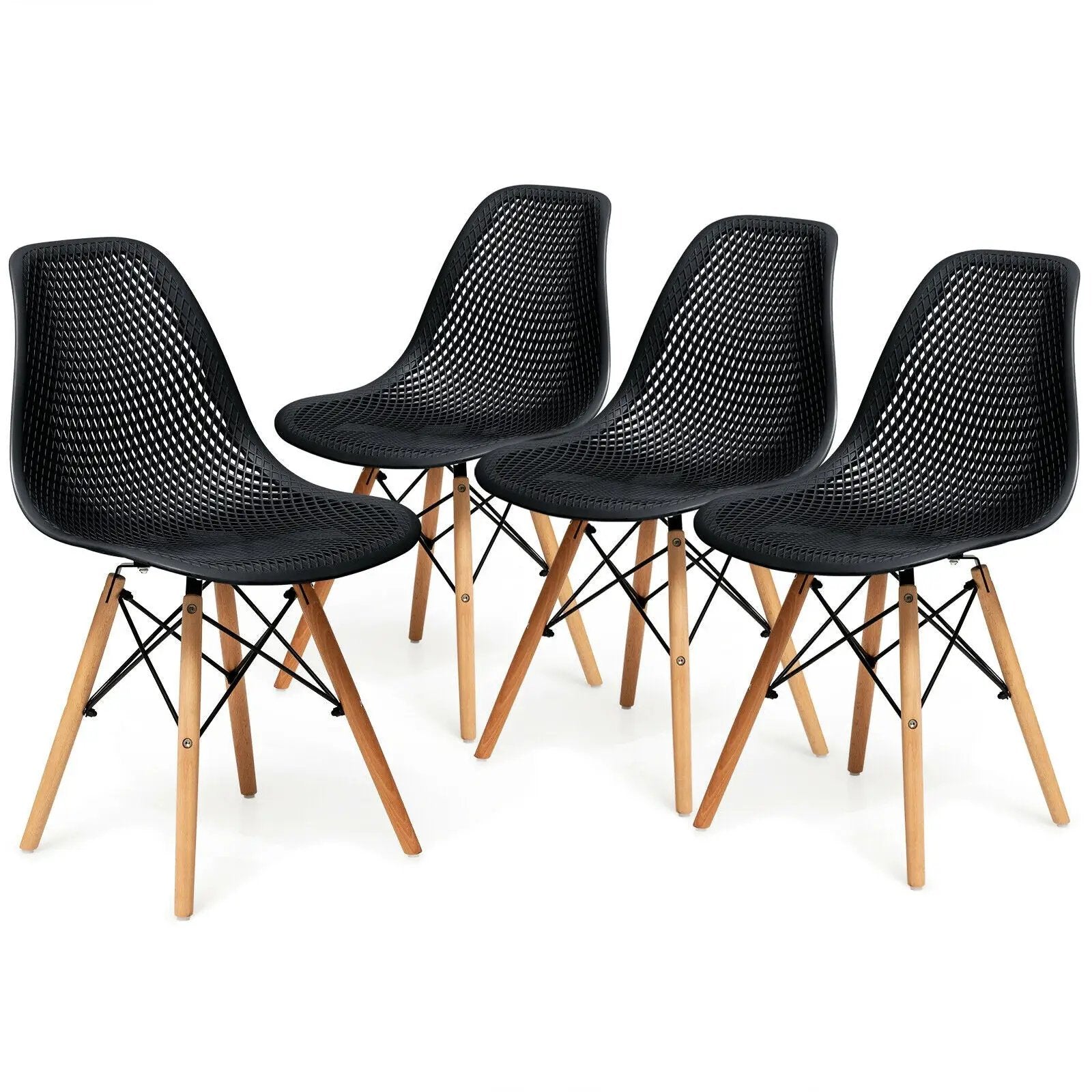 4 Pieces Modern Plastic Hollow Chair Set with Wood Leg by DirectDeals
