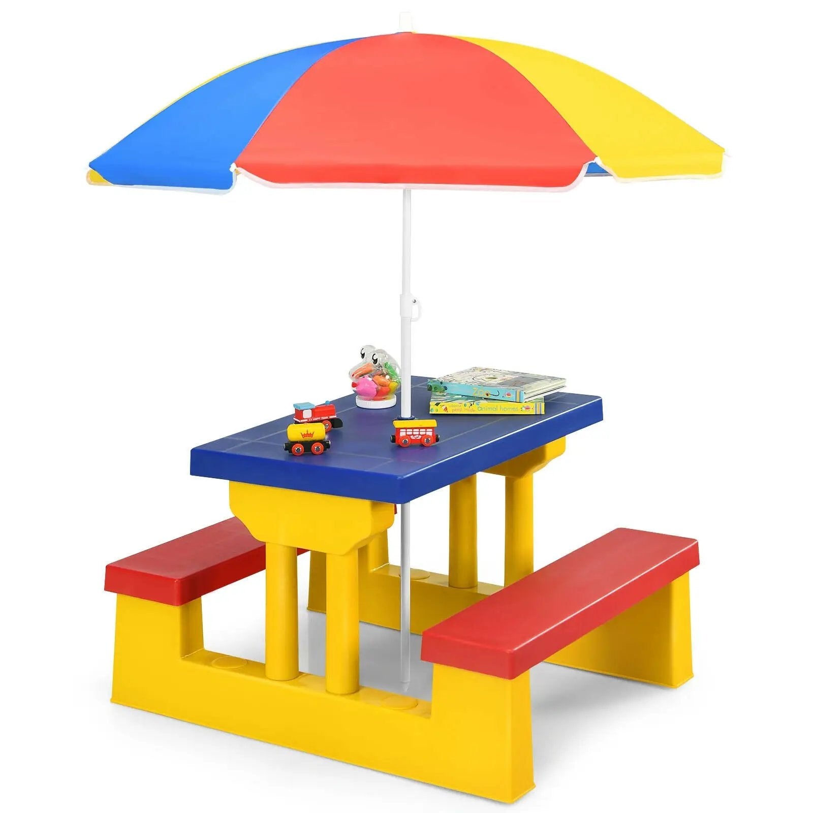 Kids Picnic Folding Table and Bench with Umbrella by DirectDeals