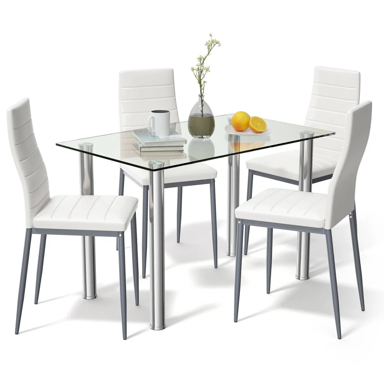 5 Pieces Dining Set with 4 PVC Leather Chairs by DirectDeals