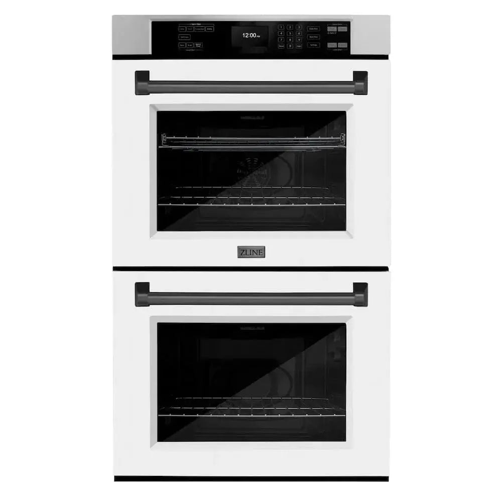 ZLINE 30"Professional True Convection Double Wall Oven, Air Fry, Self Clean, White Matte, Matte Black WADZ-WM-30-MB by Farmhouse Kitchen and Bath