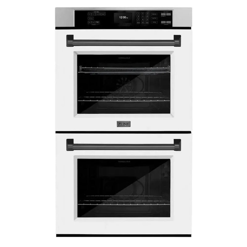 ZLINE 30"Professional True Convection Double Wall Oven, Air Fry, Self Clean, White Matte, Matte Black WADZ-WM-30-MB by Farmhouse Kitchen and Bath