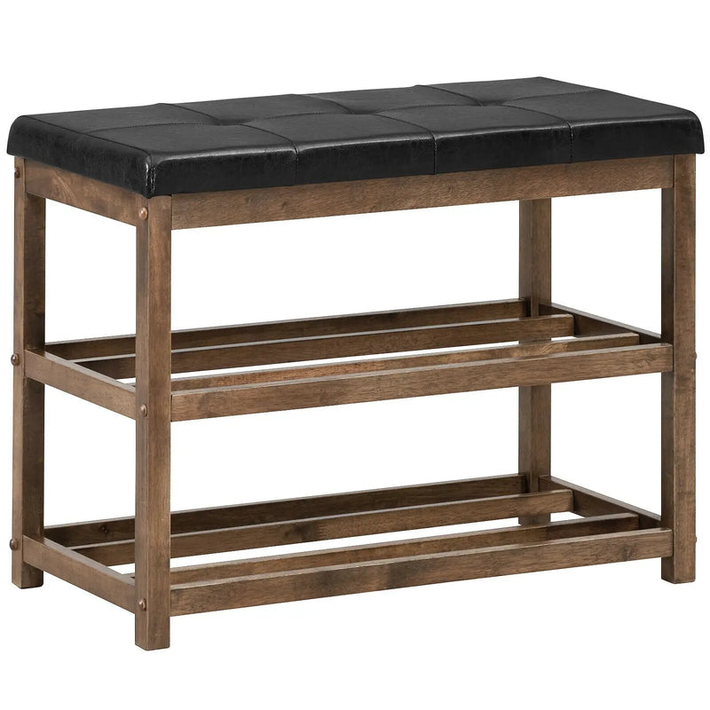 2-Tier Wooden Shoe Rack Bench with Padded Seat by DirectDeals