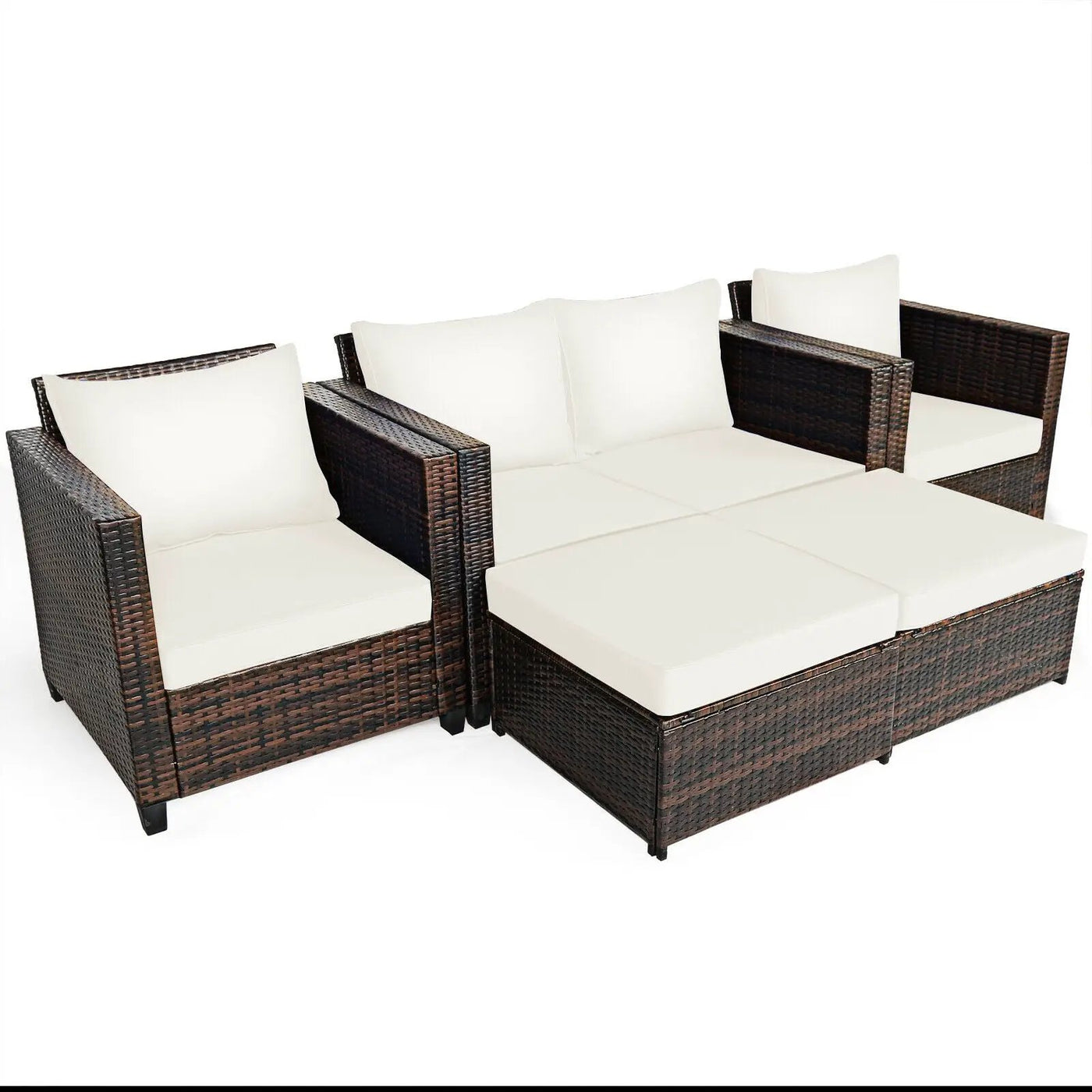 5 Pieces Patio Cushioned Rattan Furniture Set by DirectDeals