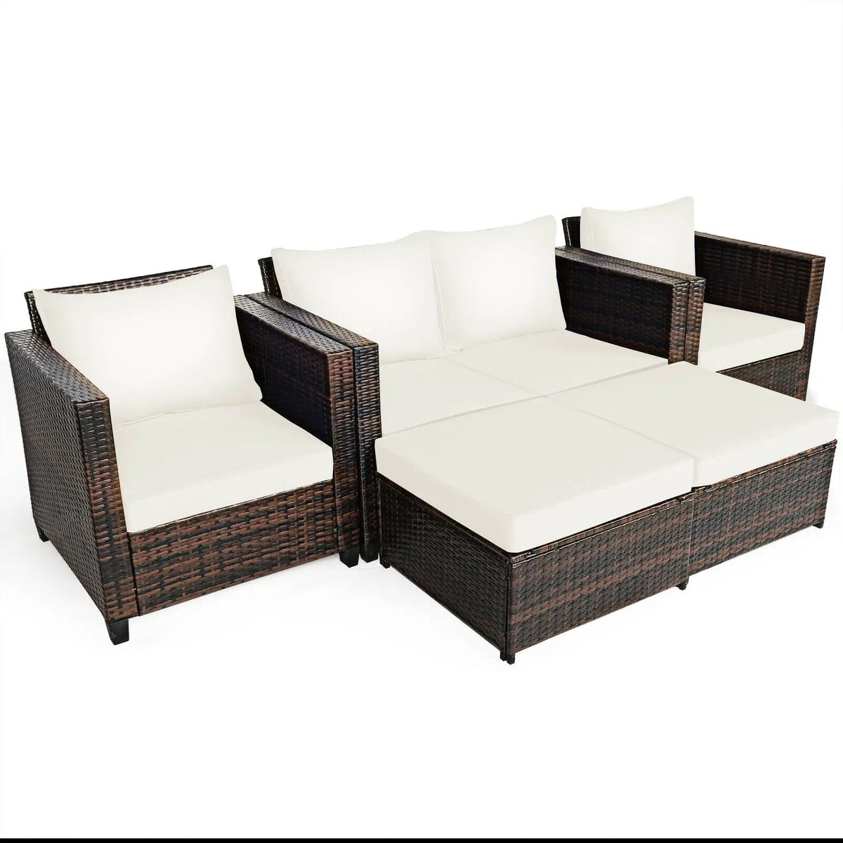 5 Pieces Patio Cushioned Rattan Furniture Set by DirectDeals