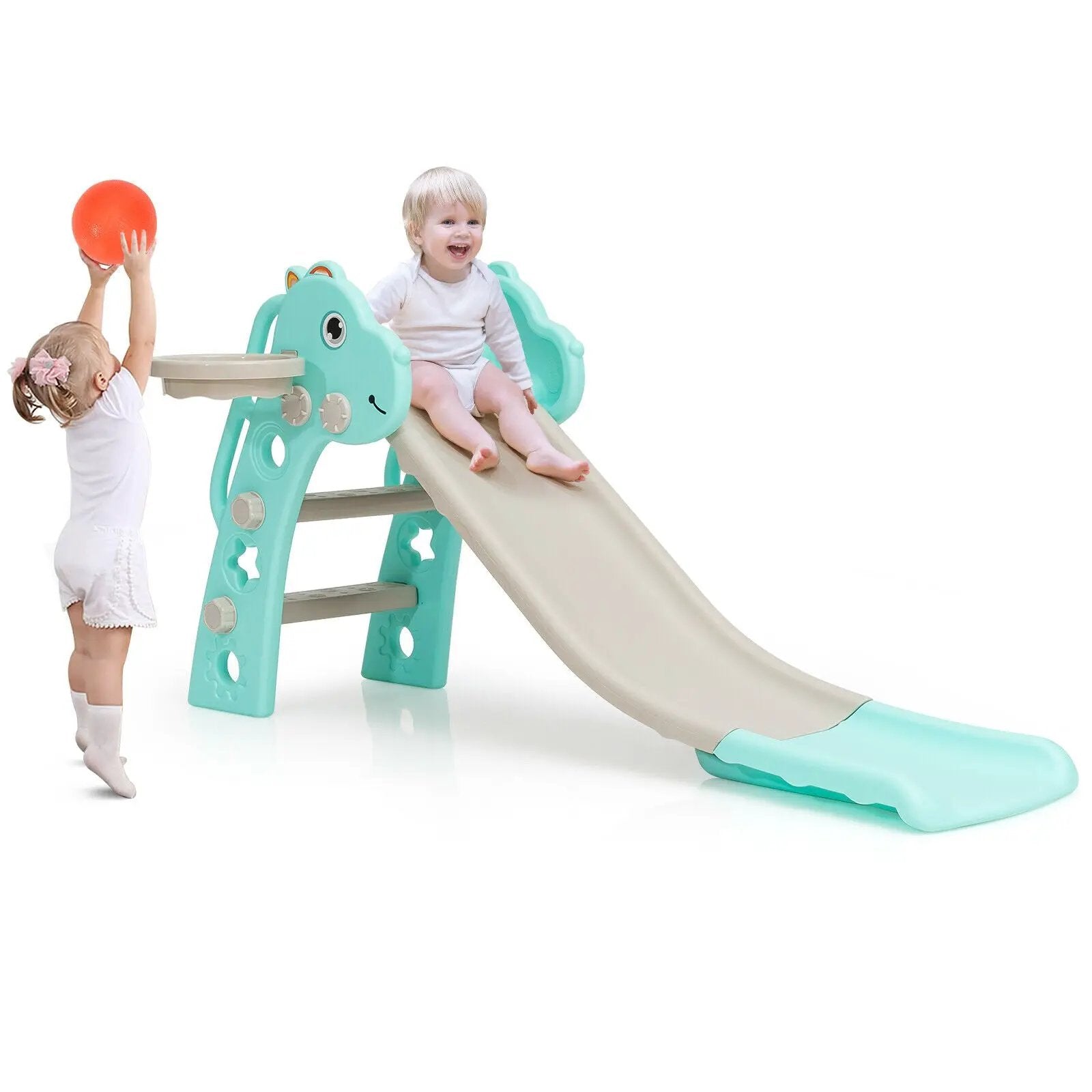 3-in-1 Kids Slide Baby Play Climber Slide Set with Basketball Hoop by DirectDeals