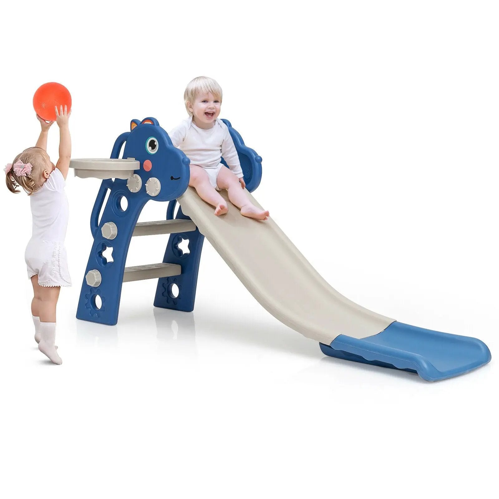 3-in-1 Kids Slide Baby Play Climber Slide Set with Basketball Hoop by DirectDeals