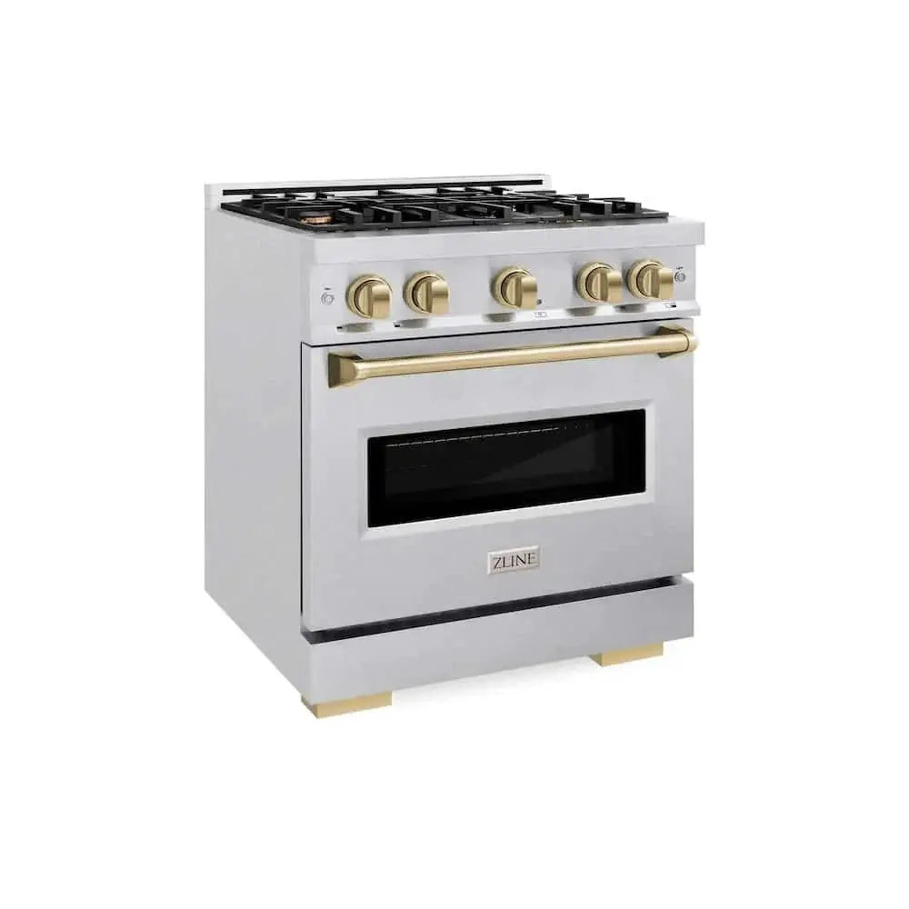 ZLINE 30" Classic Gas Range, Convection Gas Oven DuraSnow® Stainless Steel, Champagne Bronze CGRSZ-30-CB by Farmhouse Kitchen and Bath