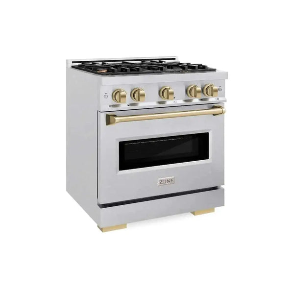 ZLINE 30" Classic Gas Range, Convection Gas Oven DuraSnow® Stainless Steel, Champagne Bronze CGRSZ-30-CB
