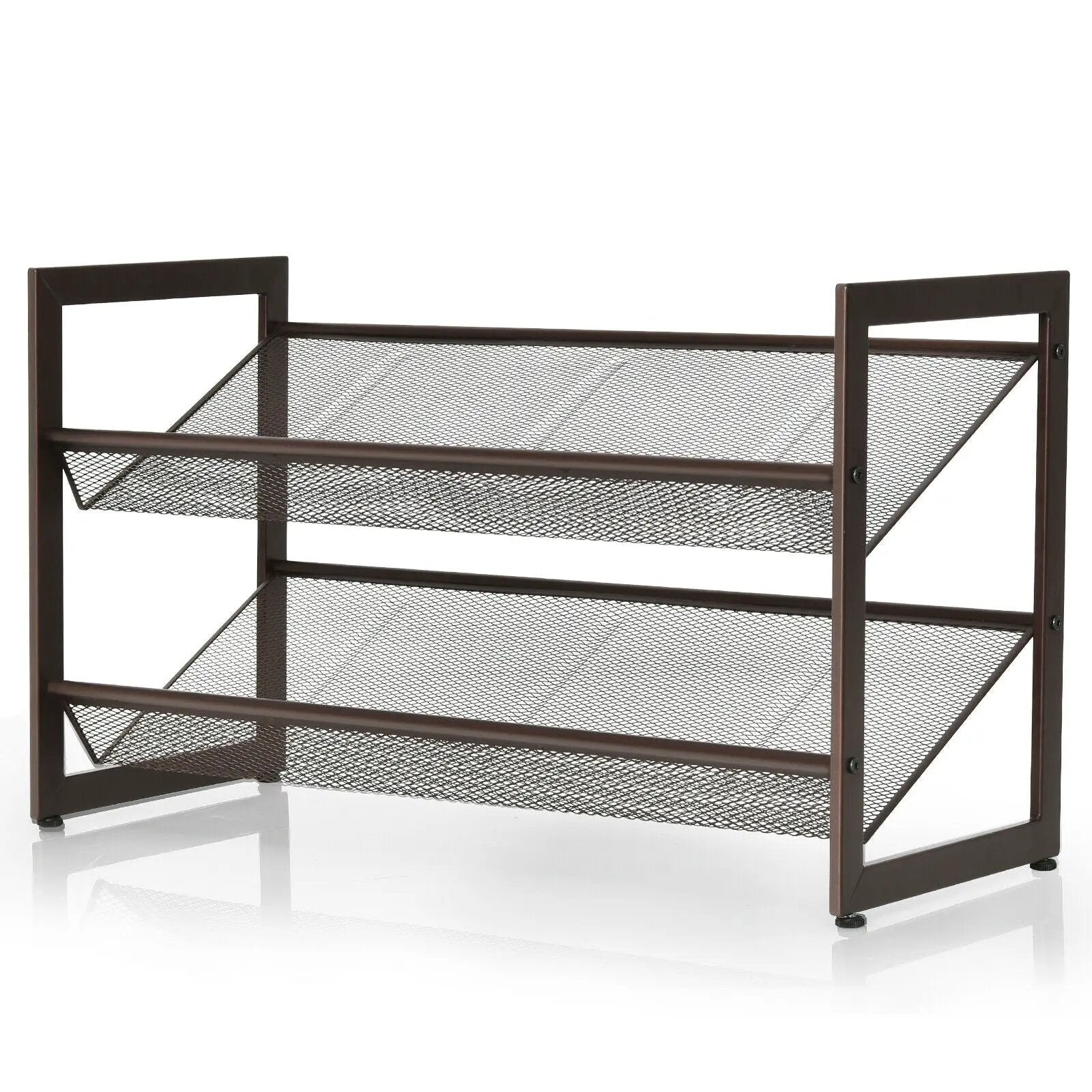 2/3/4 Tiers Flat and Slant Metal Shoe Rack for Entryway Hallway-2-Tier by DirectDeals
