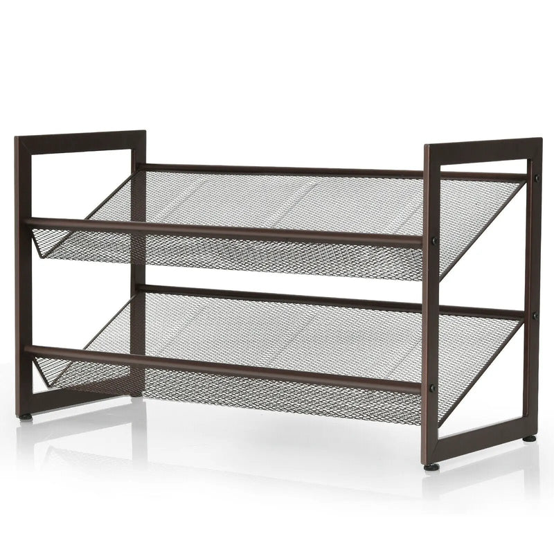 2/3/4 Tiers Flat and Slant Metal Shoe Rack for Entryway Hallway-2-Tier by DirectDeals