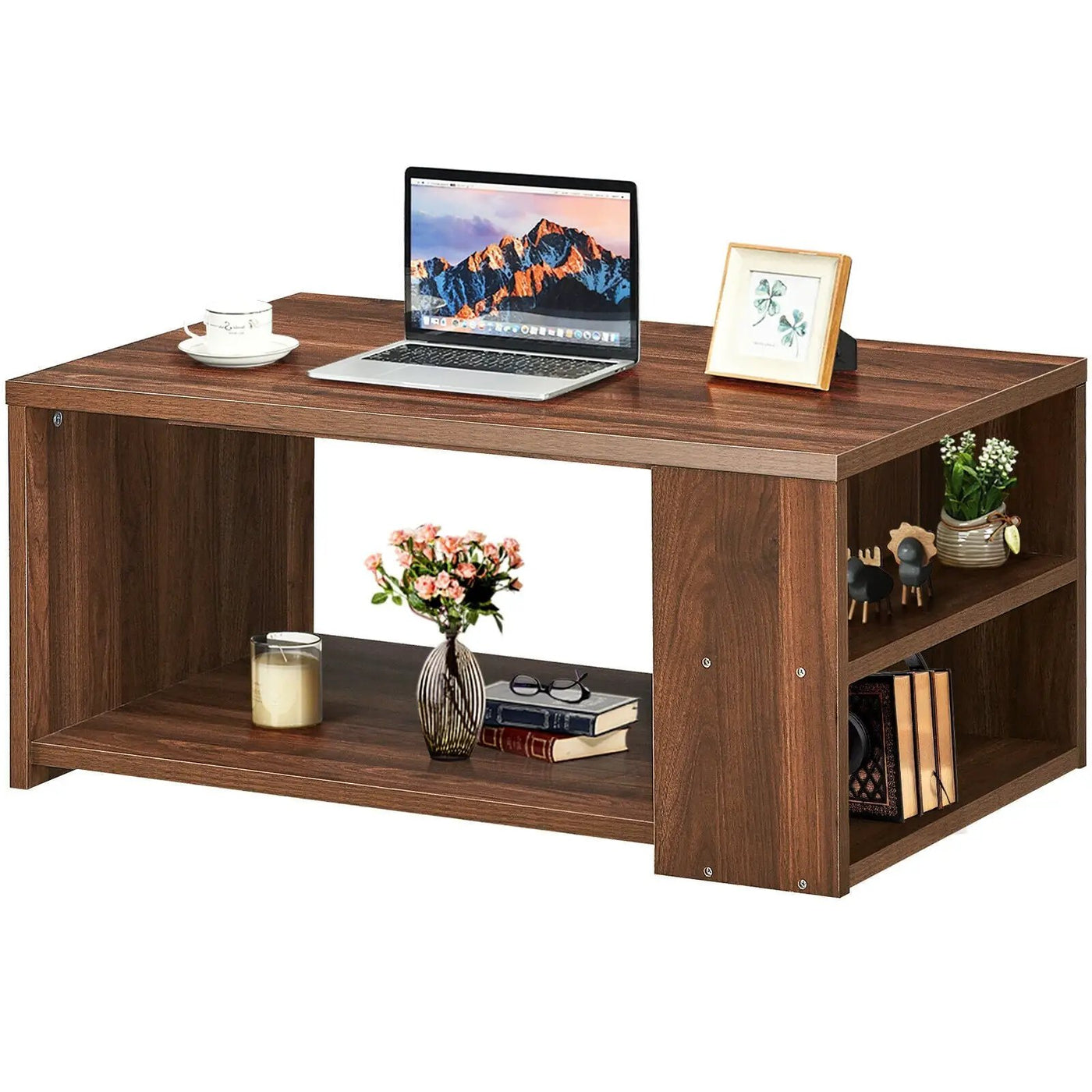 Coffee Table Sofa Side Table with Storage Shelves by DirectDeals