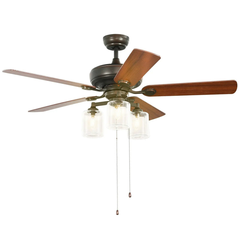 52 Inch Ceiling Fan Light with Pull Chain and 5 Bronze Finished Reversible Blades by DirectDeals