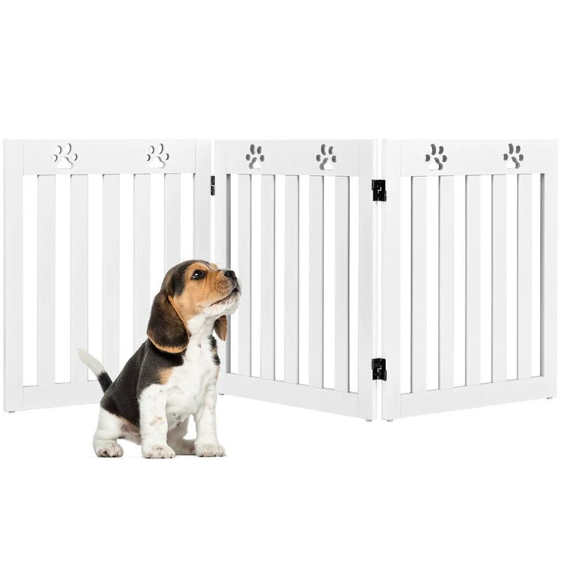 24 Inch Folding Wooden Freestanding Dog Gate with 360¬∞ Flexible Hinge for Pet by DirectDeals