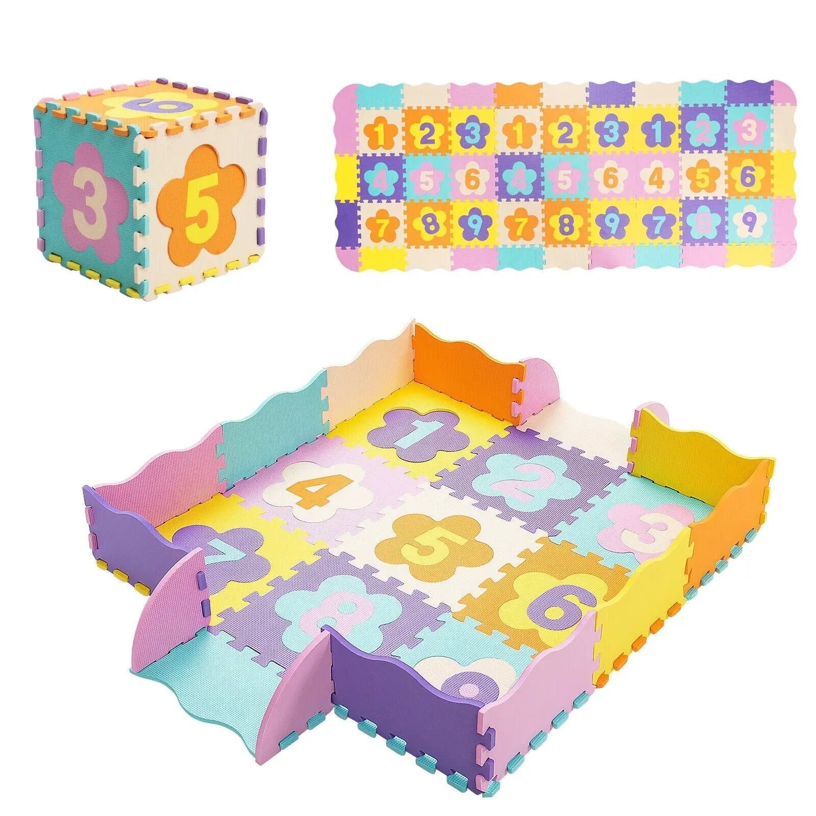 75 Pieces Baby Foam Interlocking Play Mat with Fence with Detachable Numbers by DirectDeals