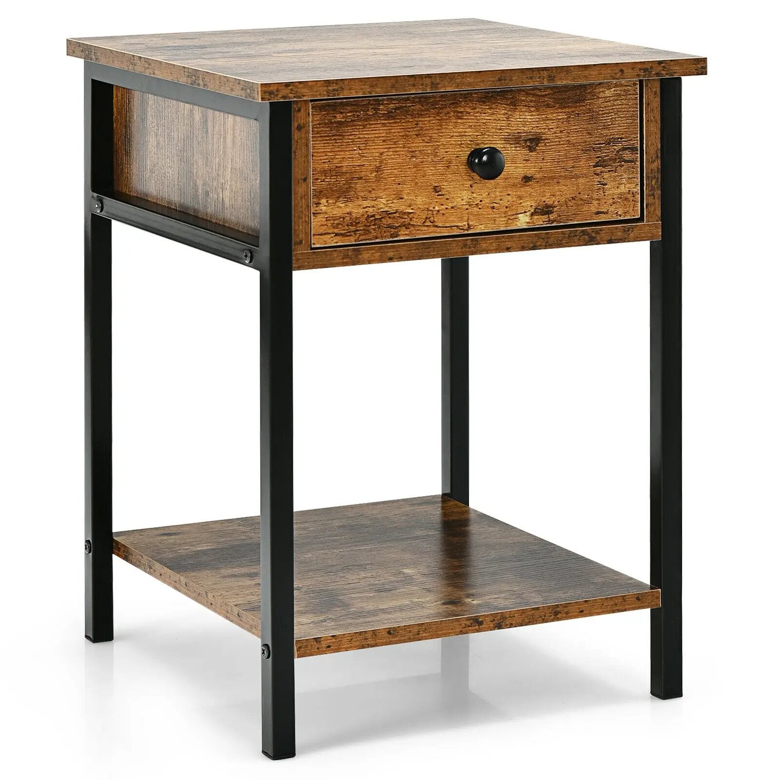 Industrial End Side Table Nightstand with Drawer Shelf by DirectDeals
