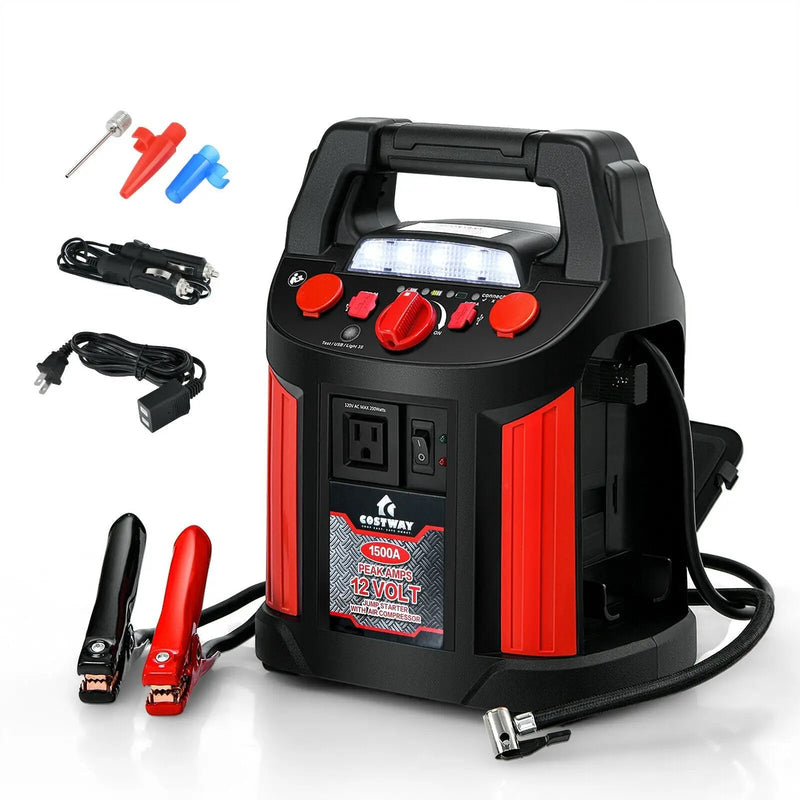 Jump Starter Air Compressor Power Bank Charger with LED Light and DC Outlet by DirectDeals